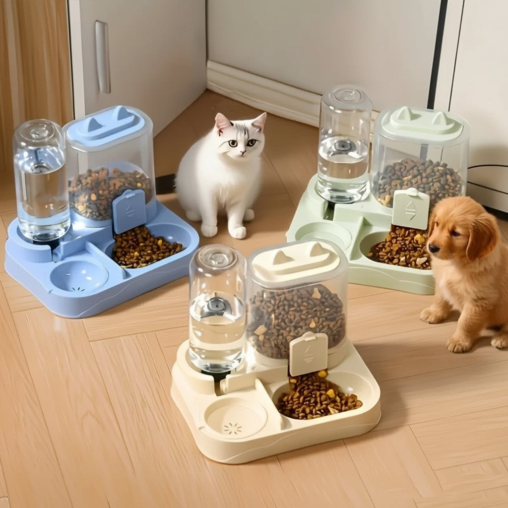 2-In-1 Large Capacity Cat Automatic Feeder, Water Dry Wet Separation Design No Battery Required - for Cats Small Dogs